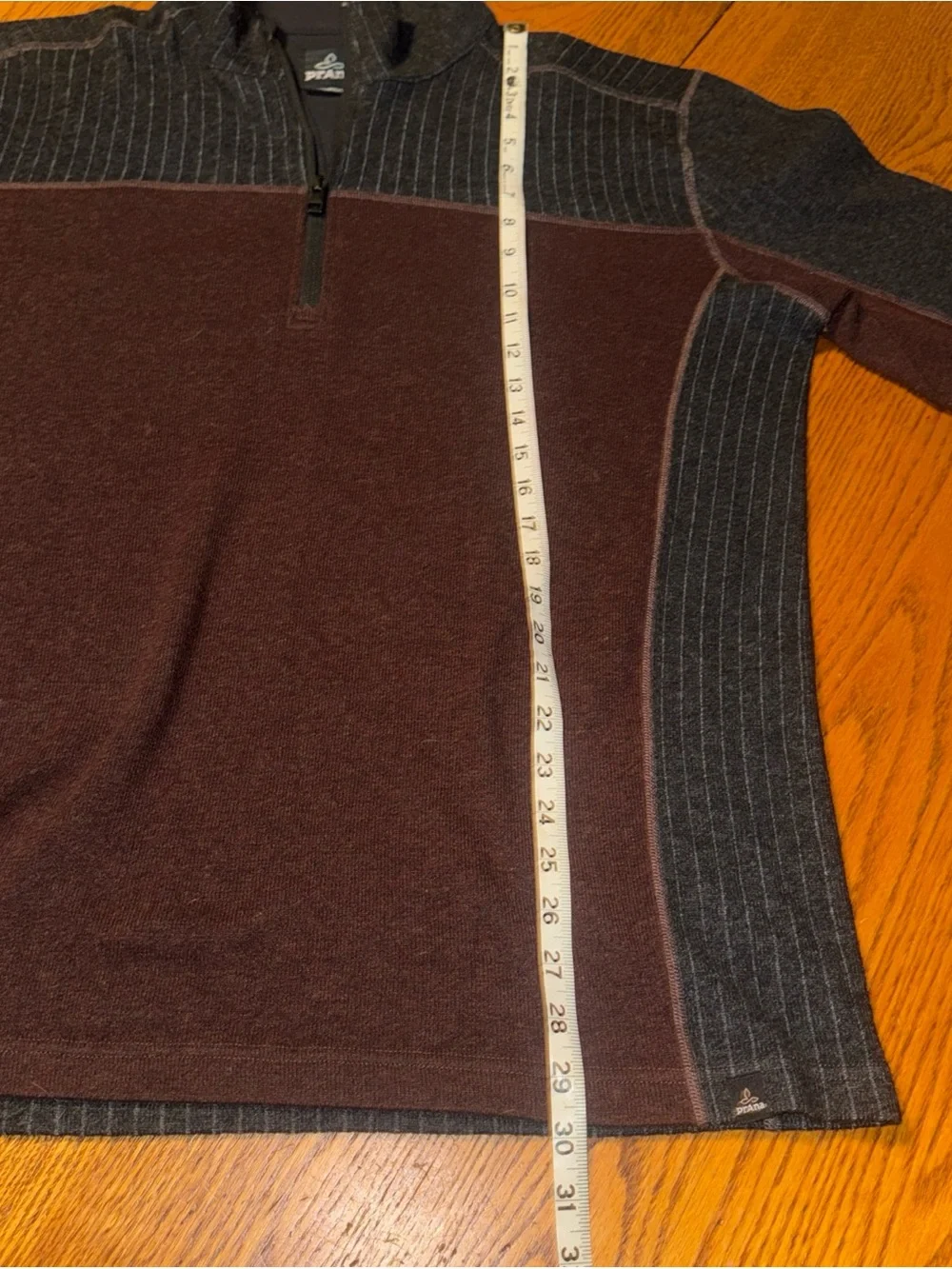Prana Men's Brown and Charcoal Quarter-Zip Pullover Sweater wool blend